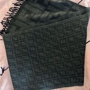 Fendi Dark Gray and Black FF Logo  Textured Scarf